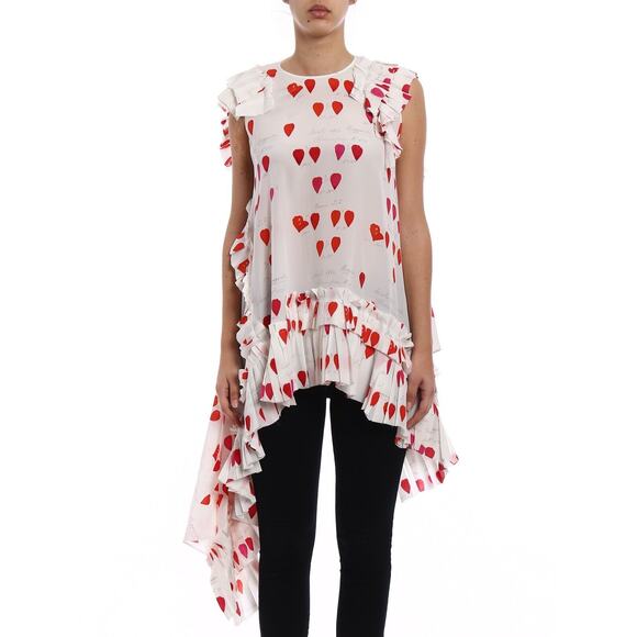 Alexander McQueen Cream Red Sleeveless Asymmetric Pleated Ruffle Blouse 44 / 12 - Picture 1 of 16